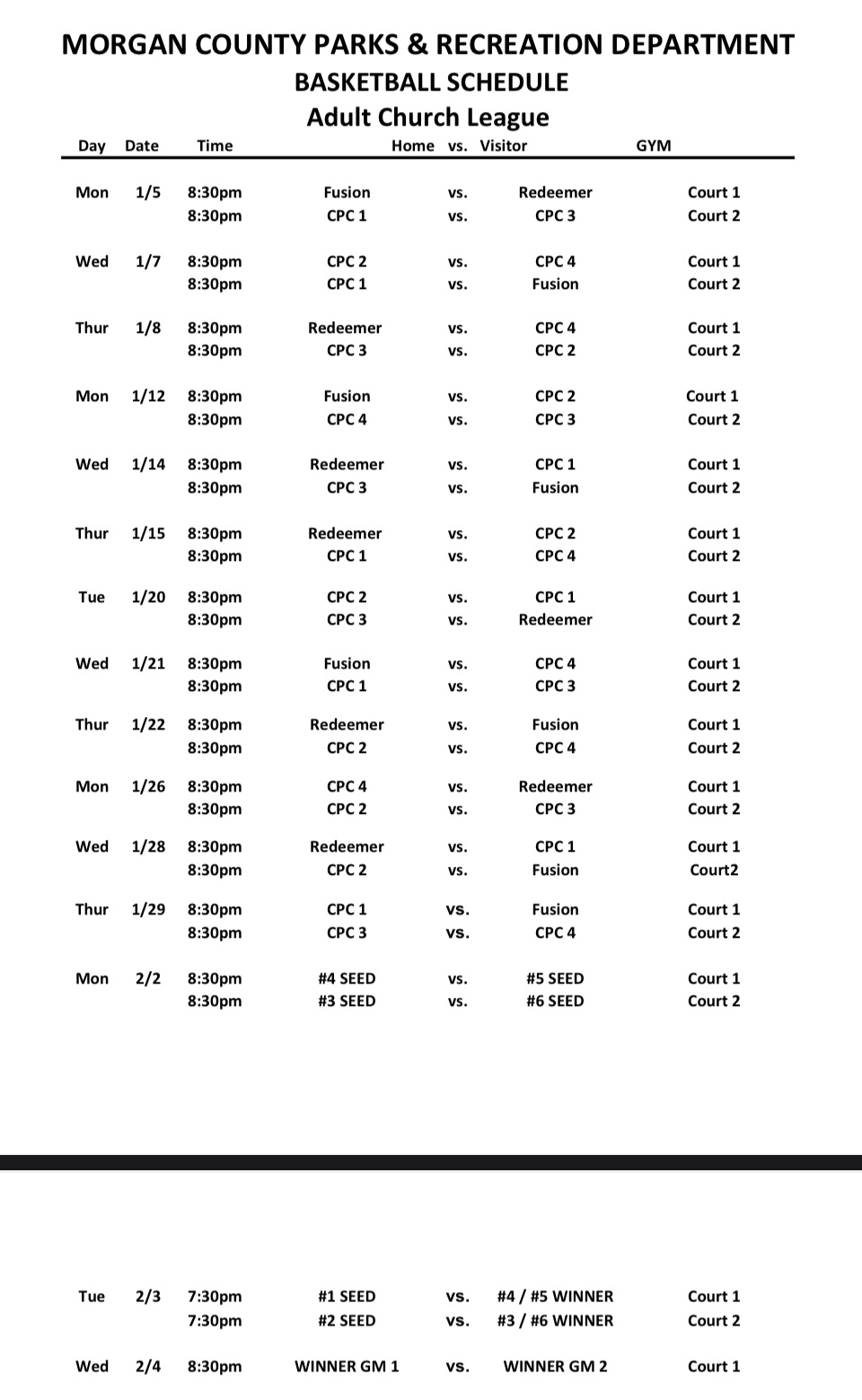 2026 Basketball Schedule